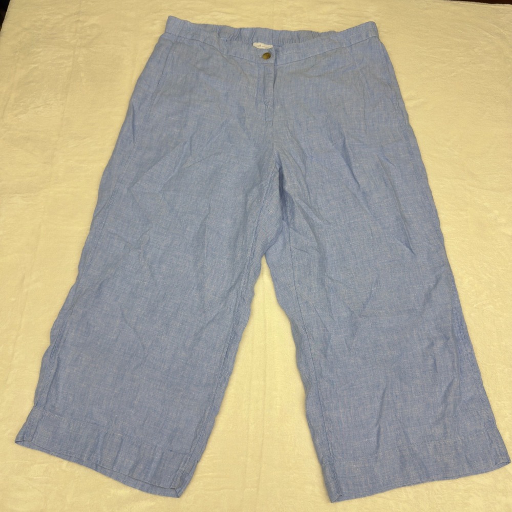 J Jill Pants Womens 2X Blue Love Linen Cropped Wide Leg Baggy Summer Lounge